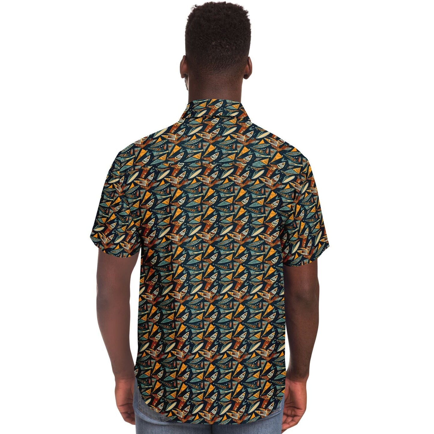 "Afro-Manga's Modern Kente Short Sleeve Button Down Shirt" - Afro-Manga