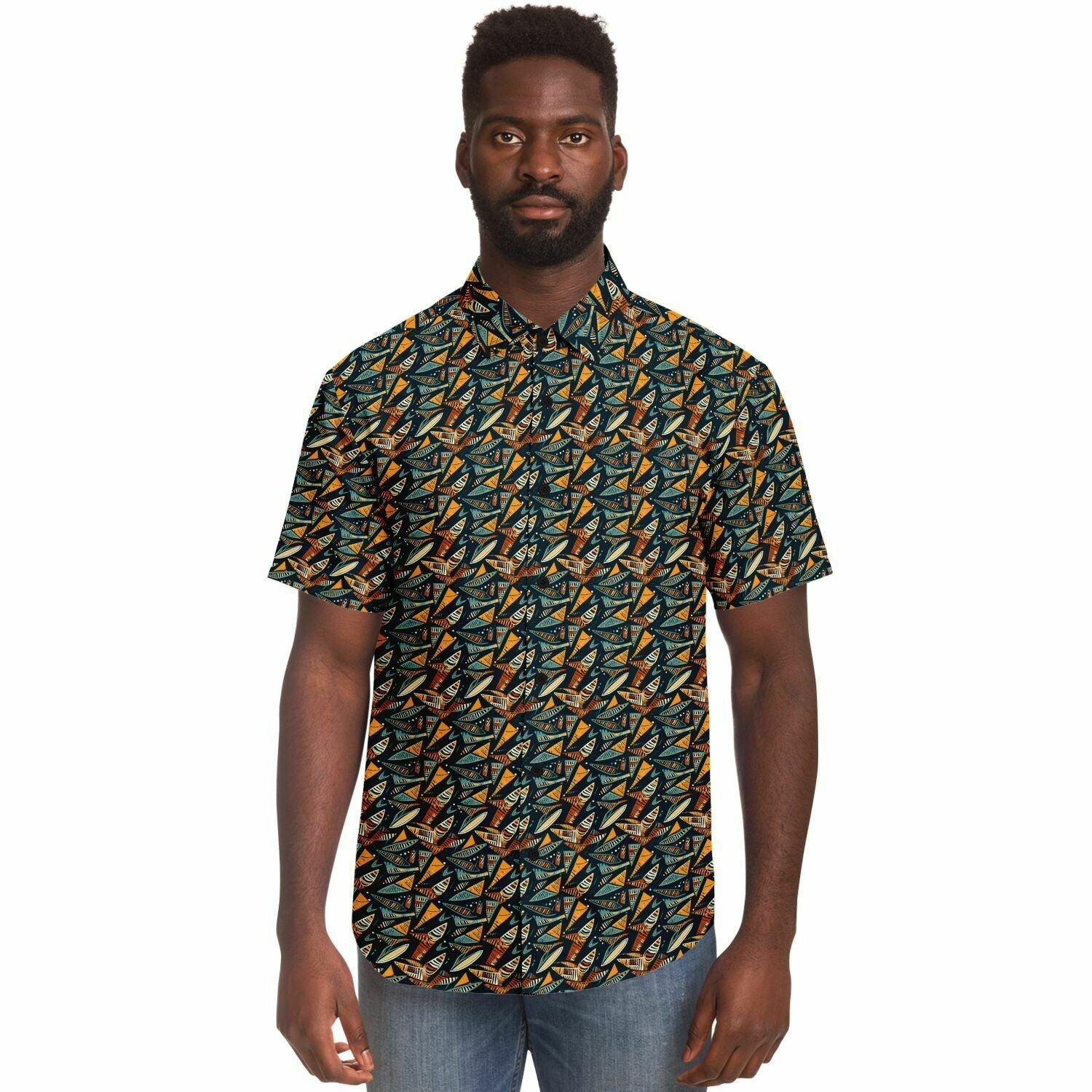 "Afro-Manga's Modern Kente Short Sleeve Button Down Shirt" - Afro-Manga