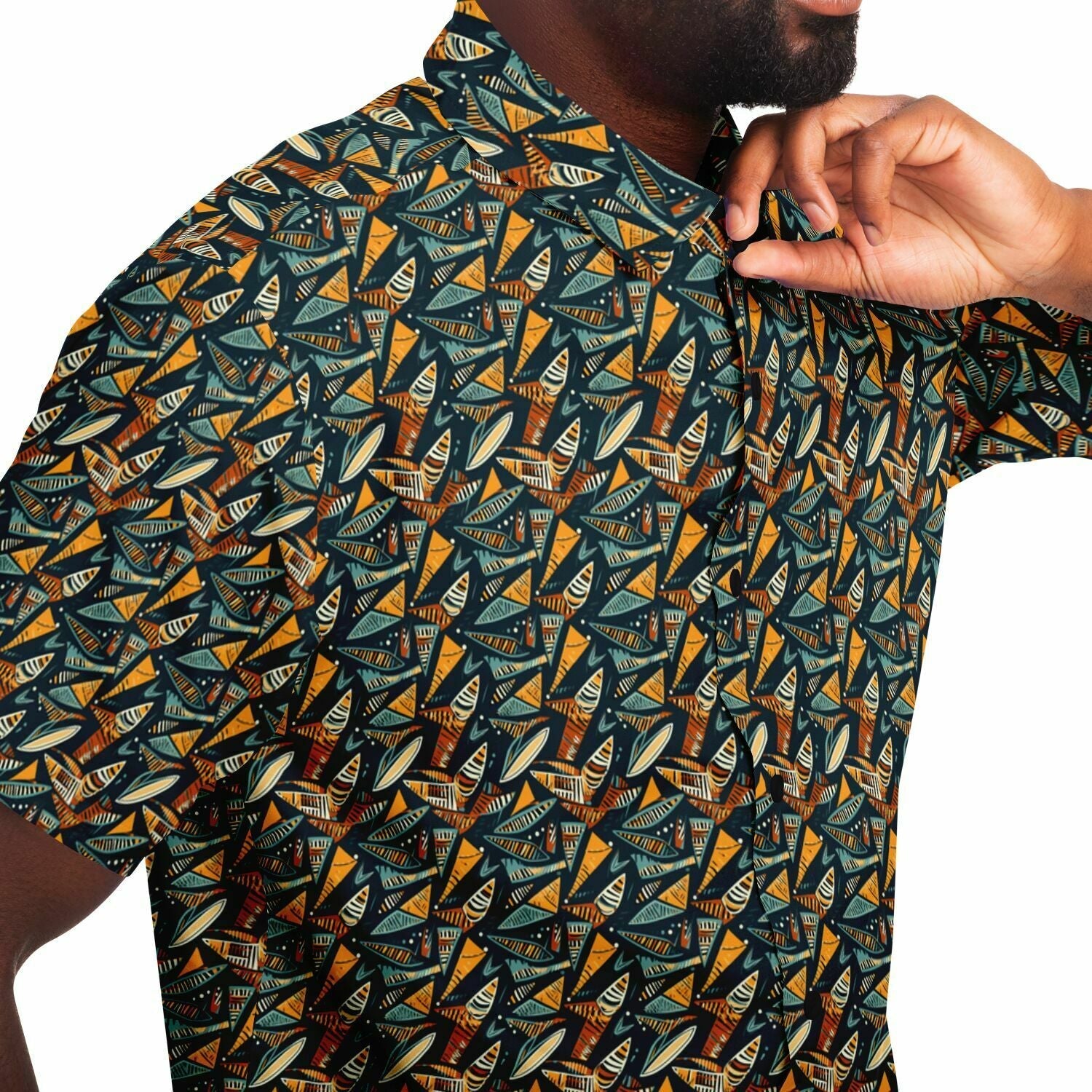 "Afro-Manga's Modern Kente Short Sleeve Button Down Shirt" - Afro-Manga