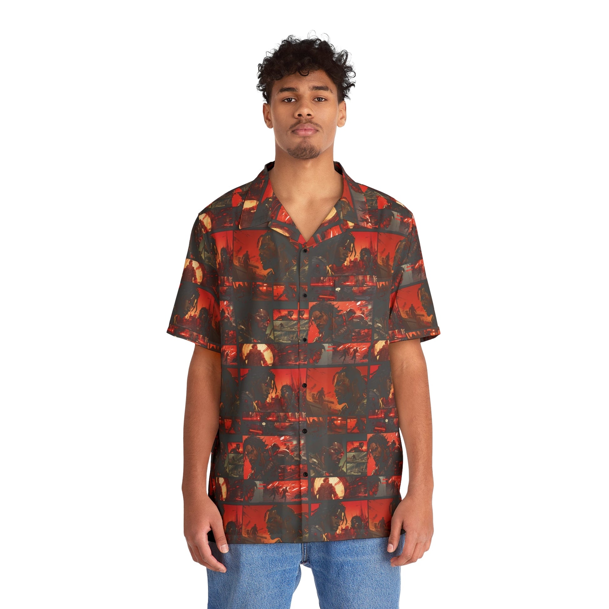 "Robot Wars" Men's Hawaiian Shirt - Afro-Manga