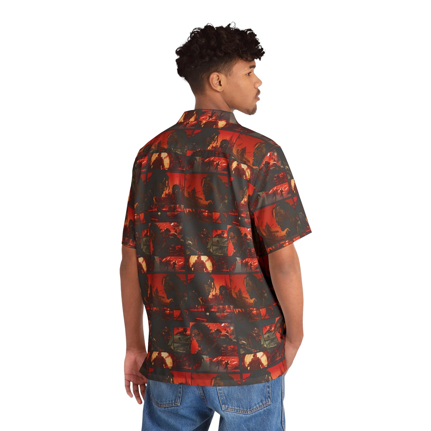 "Robot Wars" Men's Hawaiian Shirt - Afro-Manga