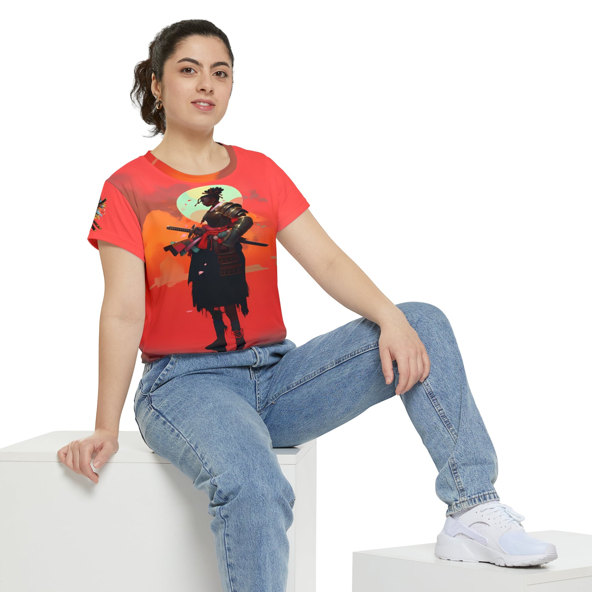 "Samurai Woman" Women's Short Sleeve Shirt - Afro-Manga