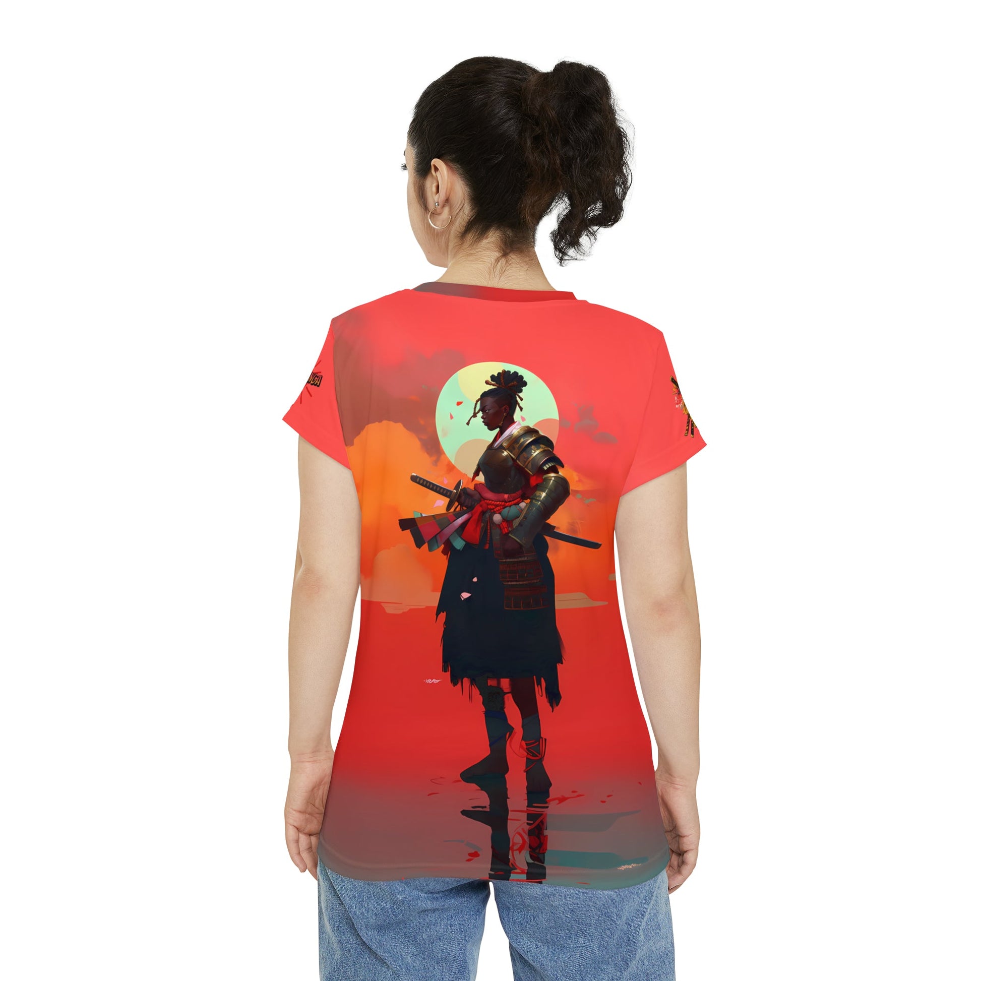 "Samurai Woman" Women's Short Sleeve Shirt - Afro-Manga