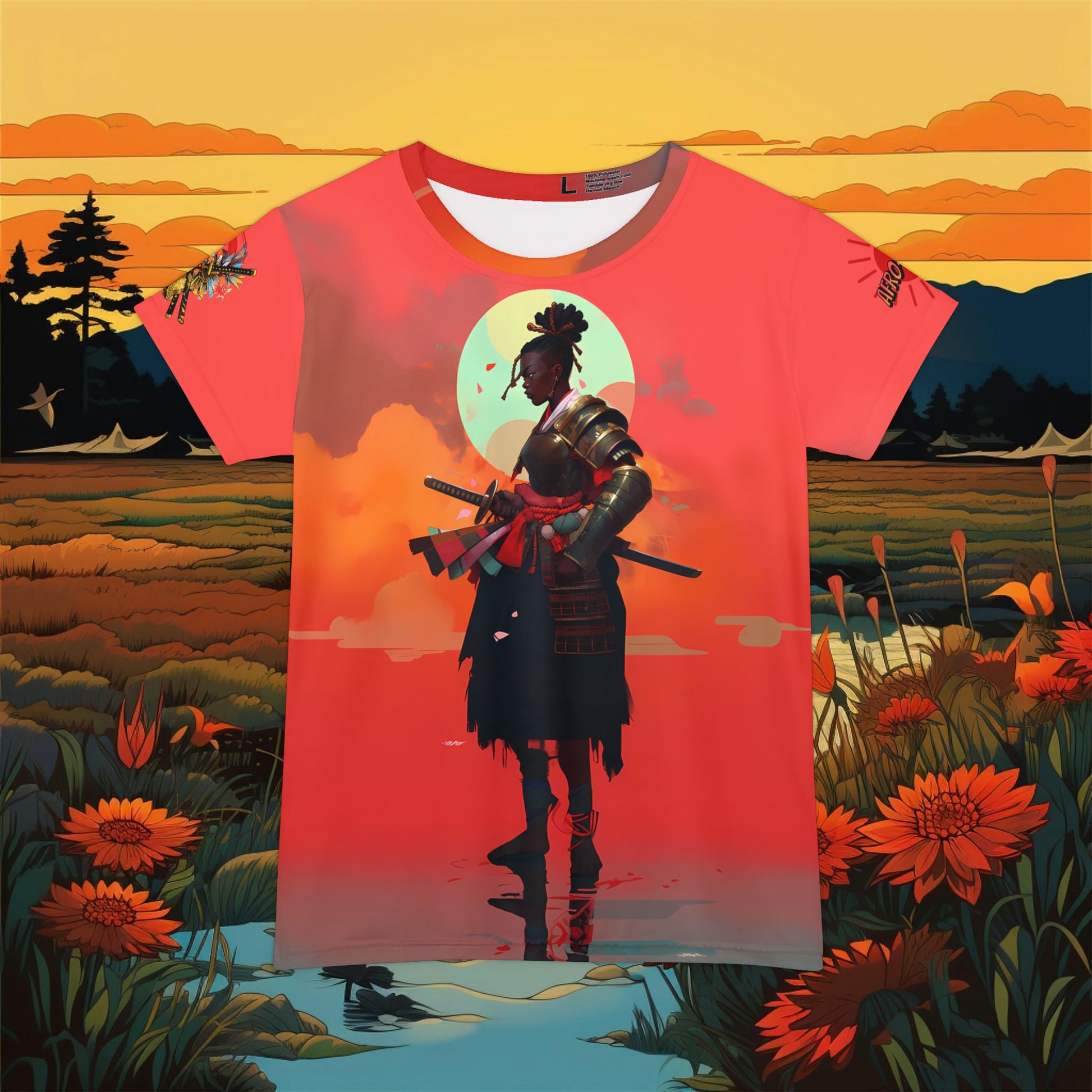 "Samurai Woman" Women's Short Sleeve Shirt - Afro-Manga