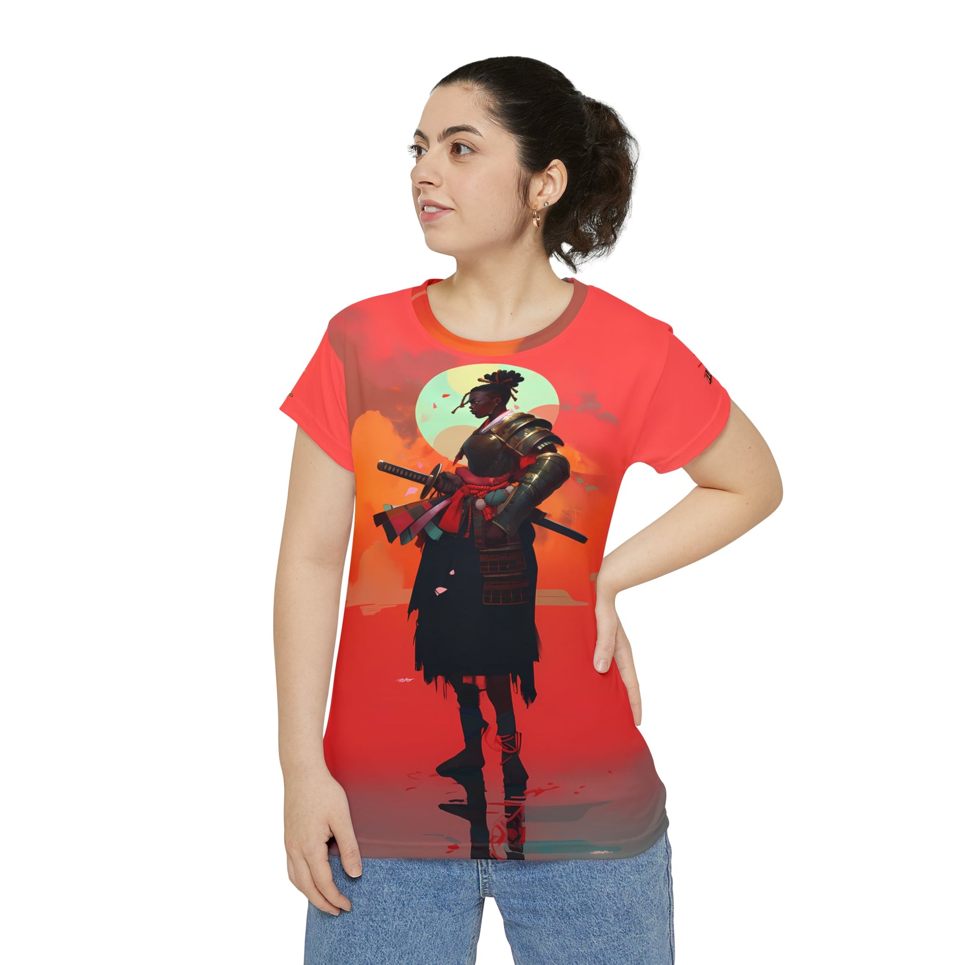 "Samurai Woman" Women's Short Sleeve Shirt - Afro-Manga