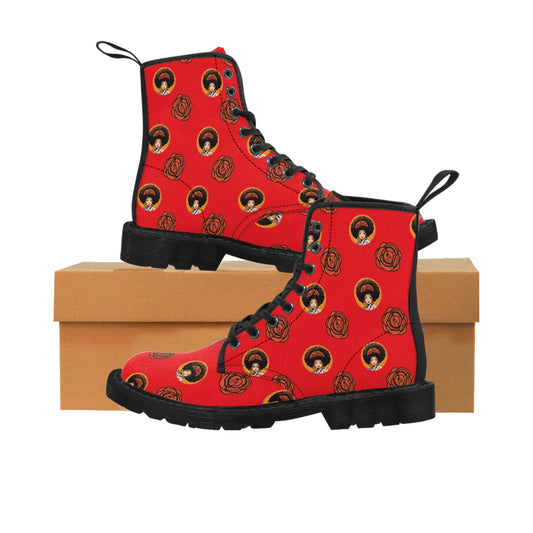 Tokio Rose Variant Women's Canvas Boots (Red) - Afro-Manga