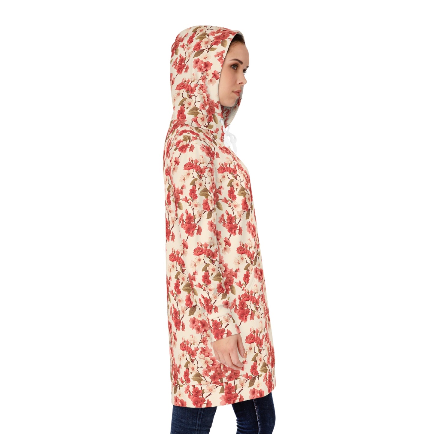 Vintage Cherry Blossom Women's Hoodie Dress Red - Afro-Manga