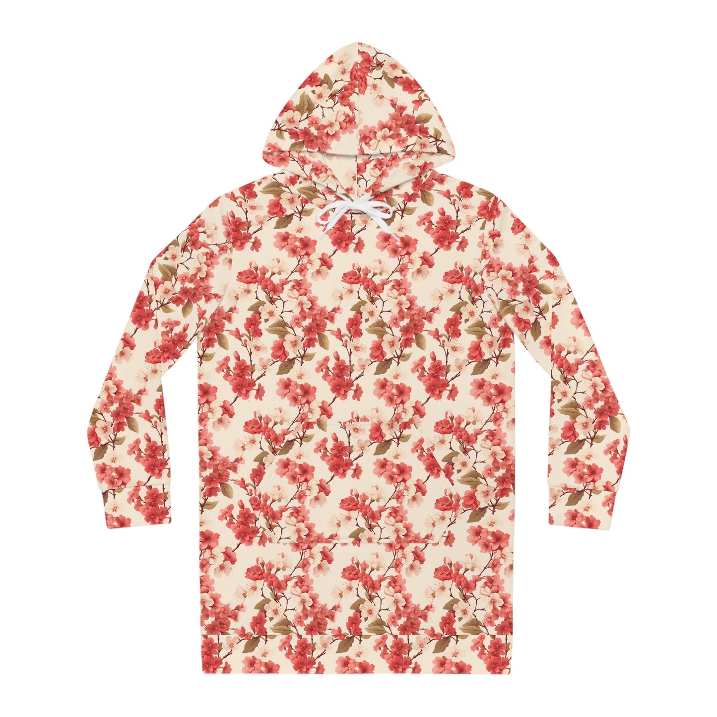 Vintage Cherry Blossom Women's Hoodie Dress Red - Afro-Manga