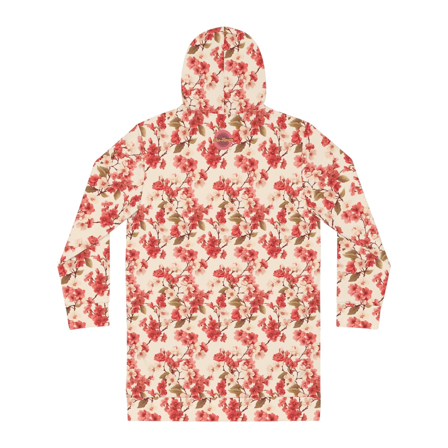 Vintage Cherry Blossom Women's Hoodie Dress Red - Afro-Manga