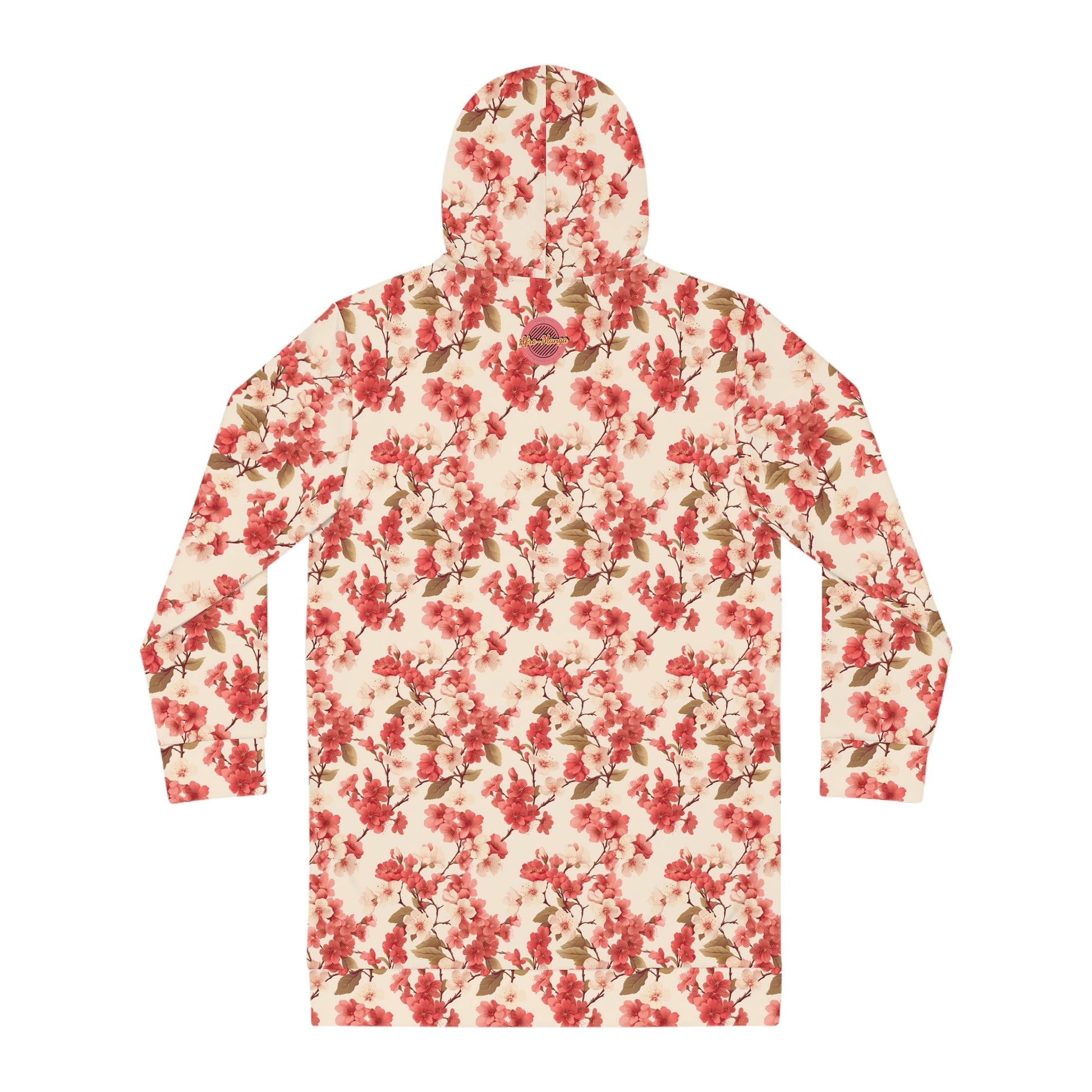 Vintage Cherry Blossom Women's Hoodie Dress Red - Afro-Manga